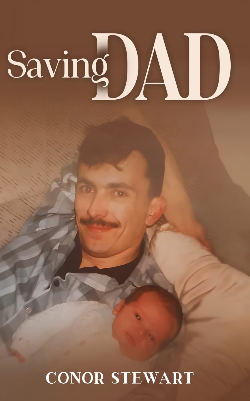 Saving Dad book cover &mdash; a father lying beside his newborn son